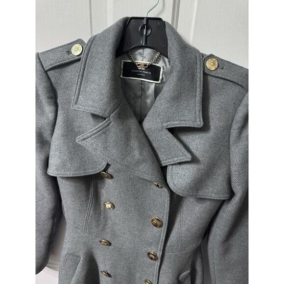 Elisabetta Franchi Double Breasted Gray Wool Trench Coat Size 40 - Picture 5 of 16